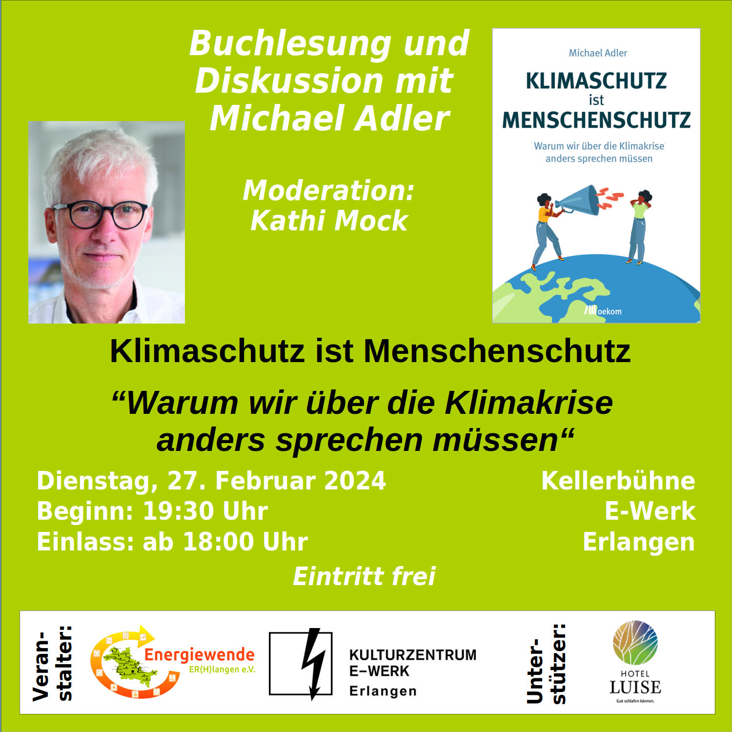 Buchlesung und Diskussion mit Michael Adler zu "Klimaschutz ist Menschenschutz"